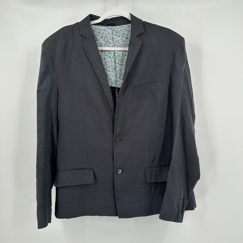 Chouyatou Mens Soft Structured Jacket Blazer Size L Modern Gray Floral‎ Lining